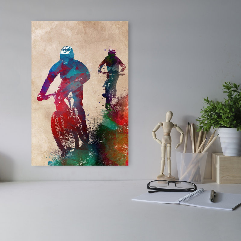 «Vibrant Mountain Bikers», art mural contemporain, H 18 po x l 12 po