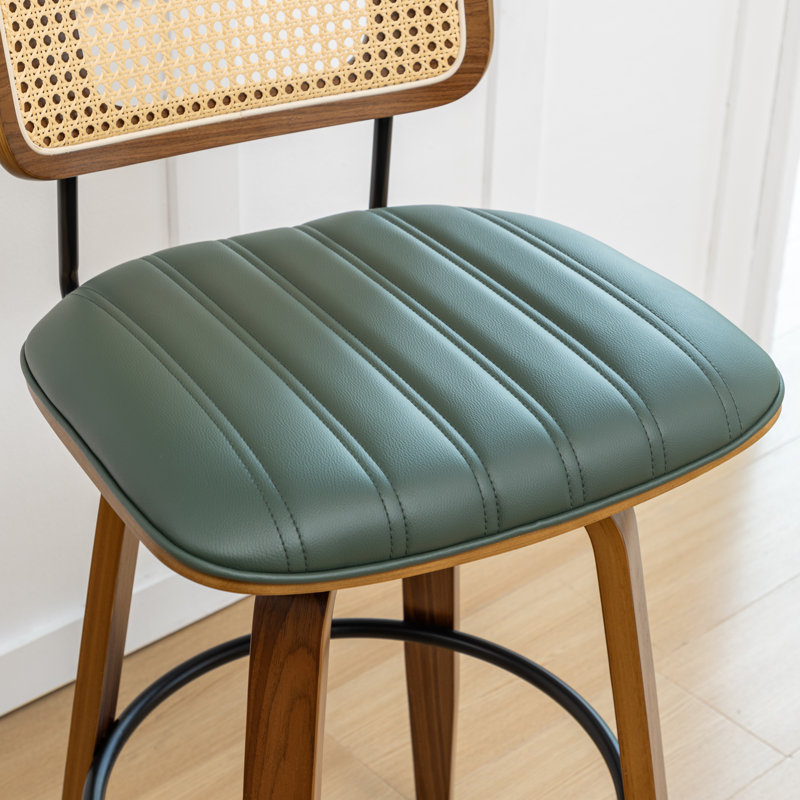 Swivel Upholstered Velvet Bar Stool with Solid Wood Frame, GREEN, Set of 1, 63.5cm
