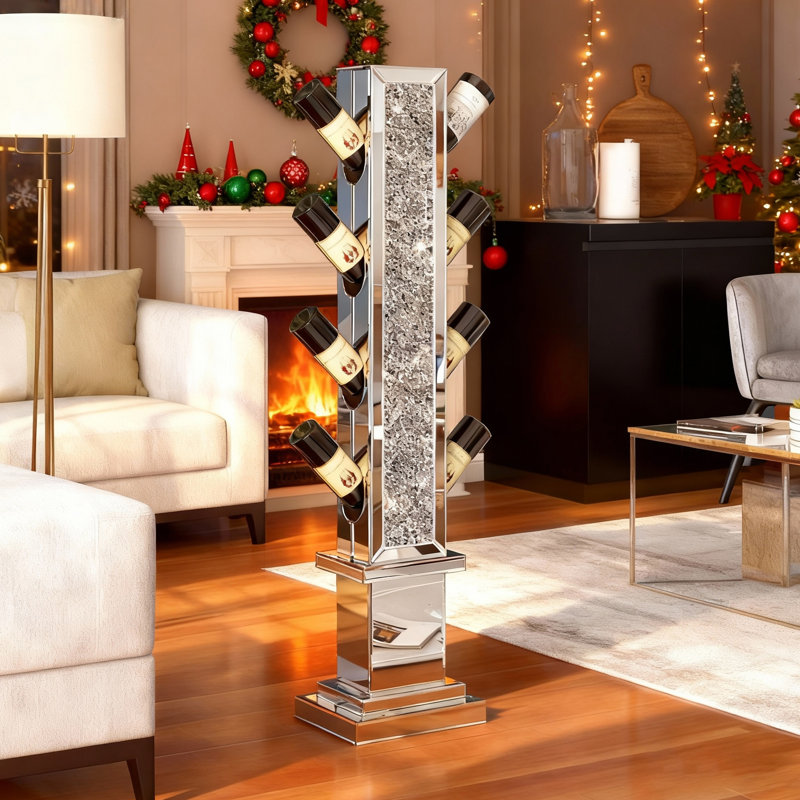 Amla Mirrored Decor Wine Rack  8 Bottle Floor-Standing Rack