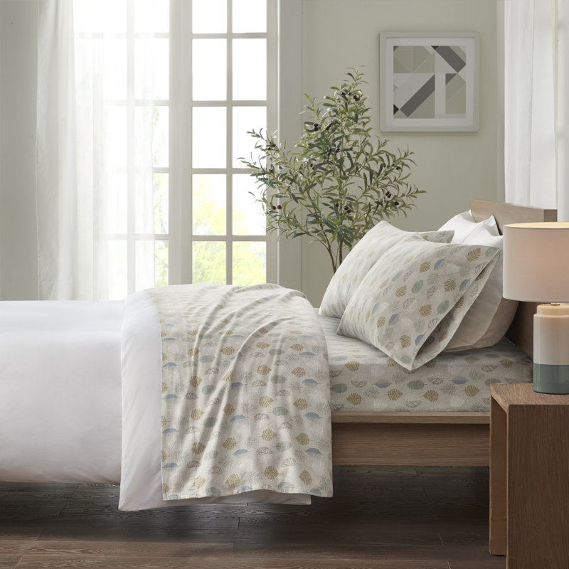 Ensemble de draps 100% coton Cozy, Ensemble de draps pour lit simple TG avec 1 taie d, Feuilles, multicolore