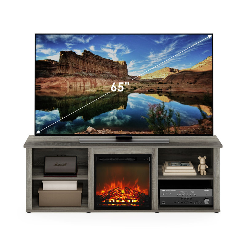 Meuble télé avec foyer électrique Callalily, H 21,4 po x l 63 po x P 15,8 po, Chêne français