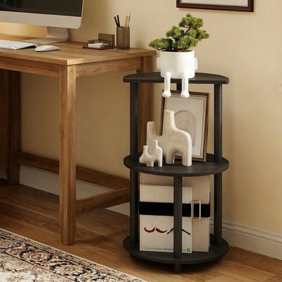 Furinno TURN-N-TUBE Side Table, 3-Tier Round Modern End Table, Half Round Table Top Night Stand, Toolless Nightstand, Bedside Table, Open Shelf, for Living Room, Bedroom, Espresso