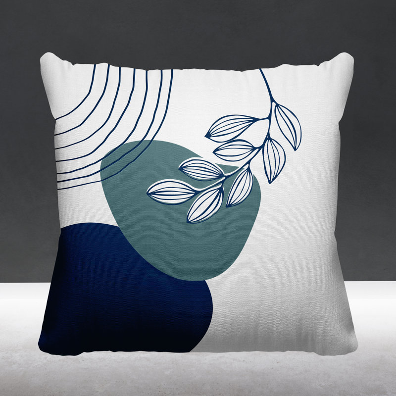 Coussin intérieur / extérieur Lupita, L 17 po x H 17 po, Turquoise / bleu marine