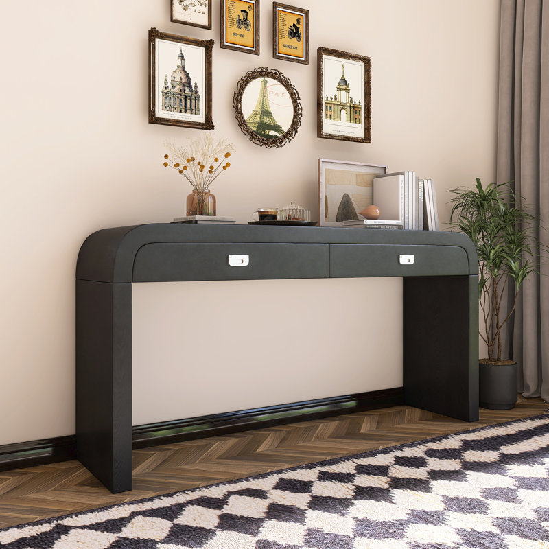 Wooden Entryway Table With Burl Veneer, Black