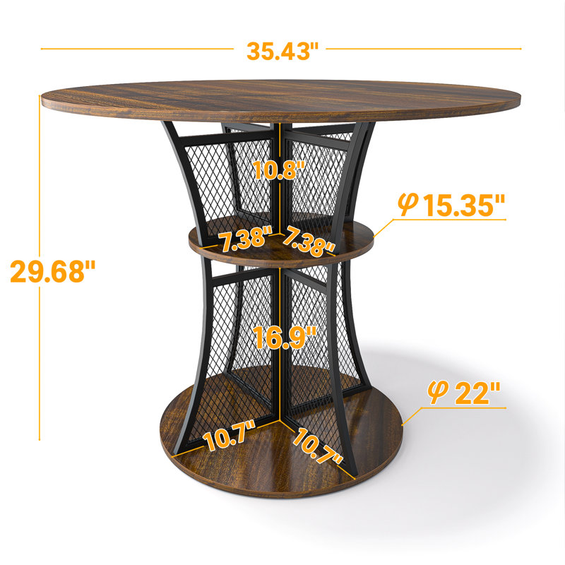 Round Wood Top Metal Base Dining Table, 29.68" H x 35.43" L x 35.43" W