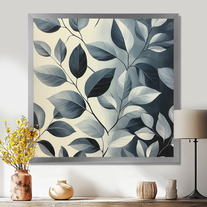 «Slate Grey Leaves Beauty III - Leaves», art mural sur toile, H 16 po x l 16 po, Reproduction encadrée d'une seule photo