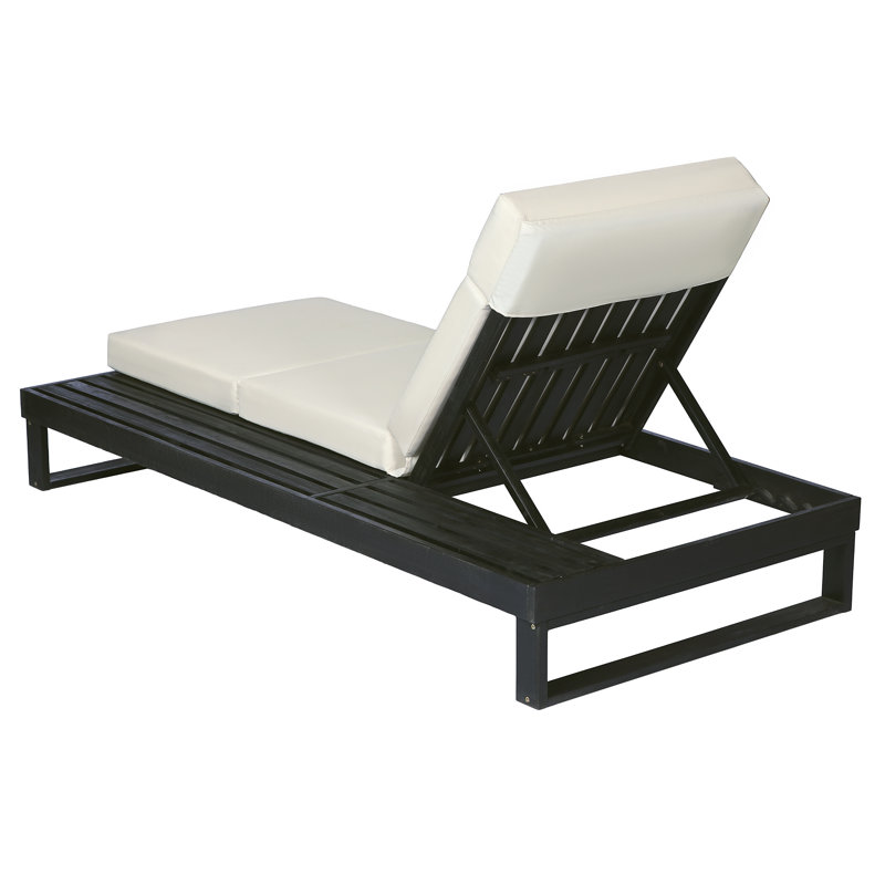 Lounge Chaise Set With Headrest, Space Available On One Side, Acacia Wood With Water-Resistant Lounge Cushions (3-Fold & 4 Inch)