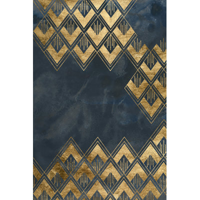 Deco Pattern In Blue III by June Erica Vess - Wrapped Canvas Print