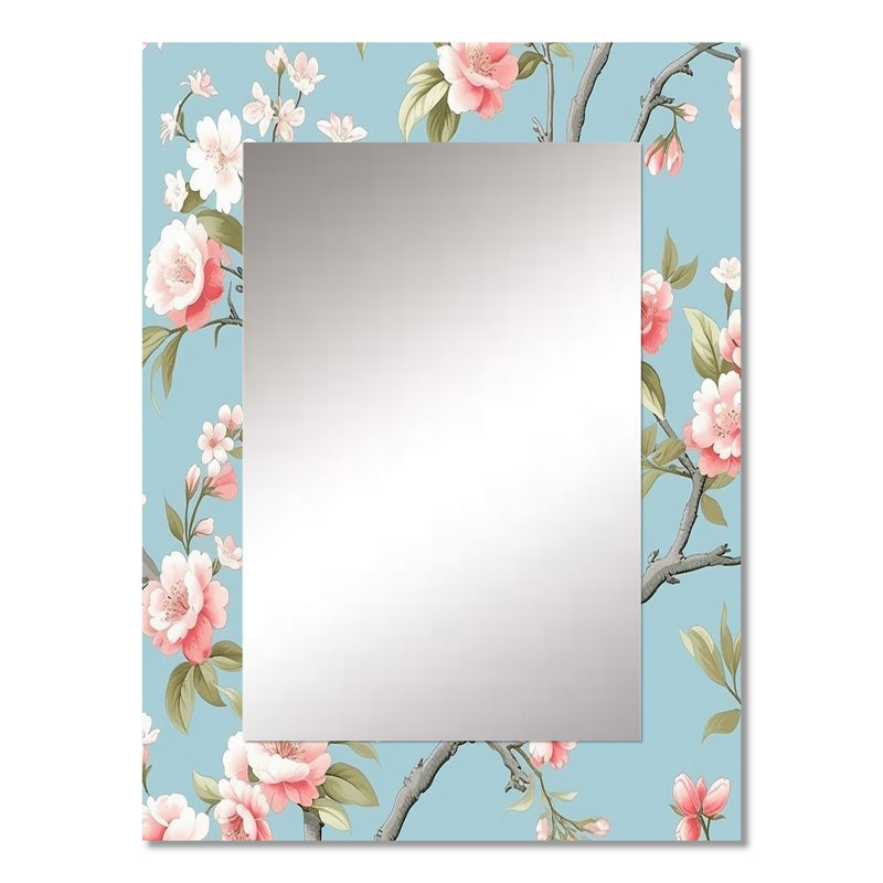 Leny Chinoiserie avec oiseaux et pivoines XV - miroir décoratif floral, miroir mural traditionnel, impression d'art en métal