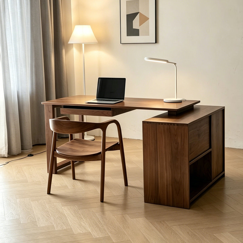 Bureau en bois de noyer en forme de L, H 29,5 po x l 55,1 po x P 23,6 po