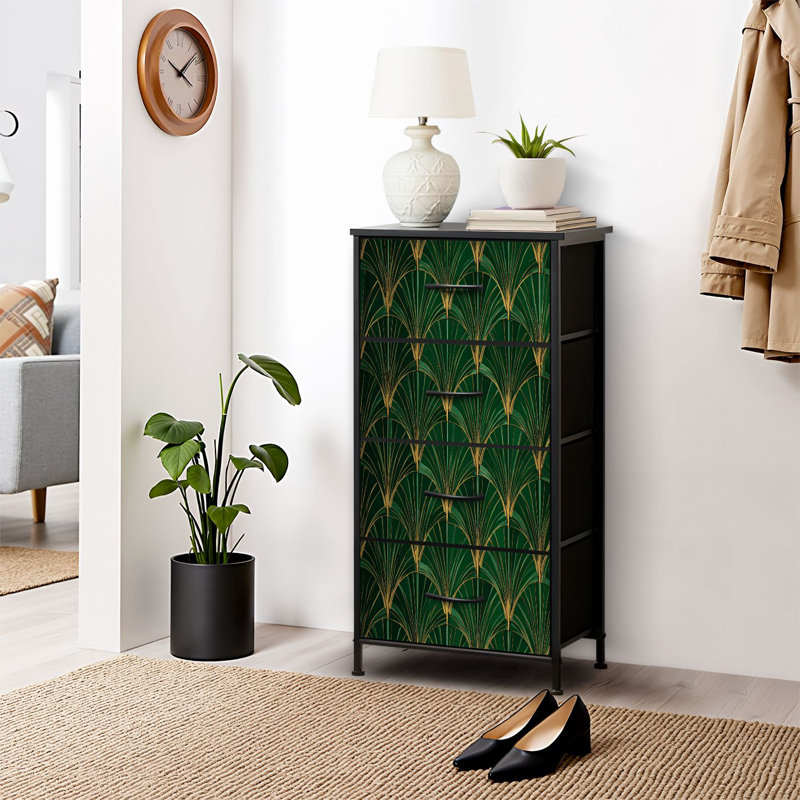 4 Drawer Dresser for Bedroom, Narrow Chest of Drawers, Wooden Top and Study Iron Frame 18"x37.5"-(WxH)