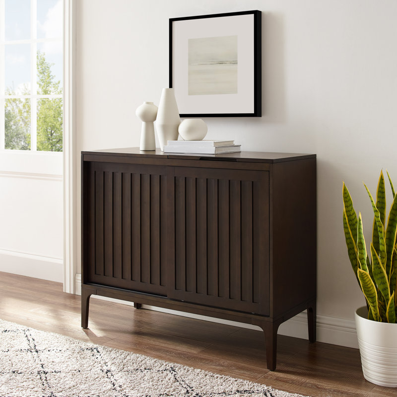H Media Shelves, 34.63" H x 42.13" W x 18" D, Brown