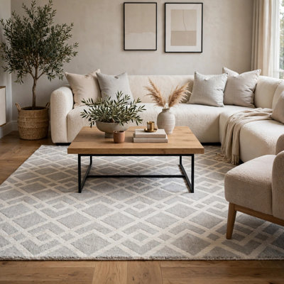 Tapis en polypropylène gris ivoire Unos
