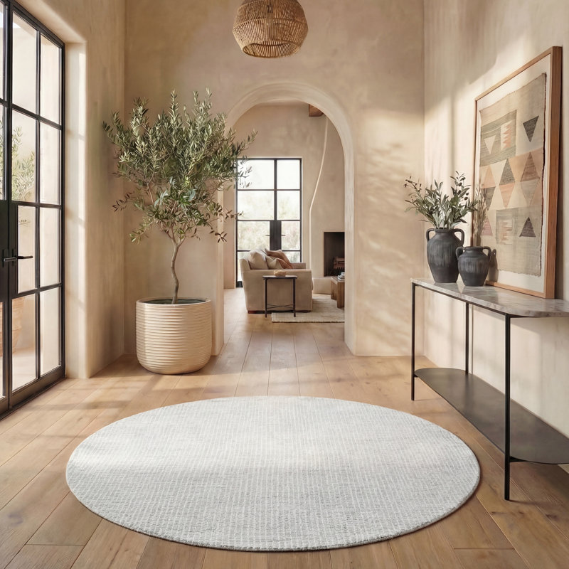 Abstract Hand Tufted Wool Rug, Round 6'