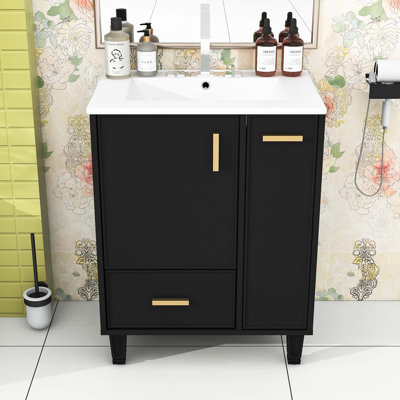 Meuble-lavabo de salle de bain avec lavabo, tablette de porte et tiroir