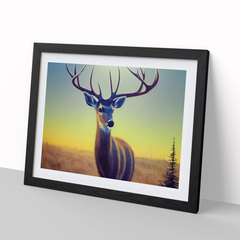 Stunning Stag Deer - Single Picture Frame Print, 46cm H x 64cm W x 2cm D, Black