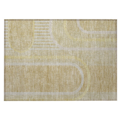 2' X 3' Beige Abstract Washable Non Skid Indoor Outdoor Area Rug