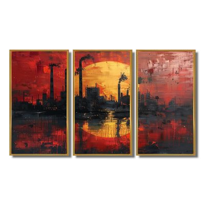 Ensemble de décorations murales jaunes et rouges Power Factories III - Factories