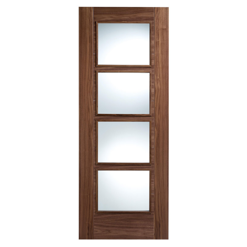 Vancouver 4L Clear Glazed Walnut Internal Door, 198.1 cm H x 61 cm W x 3.5 cm D