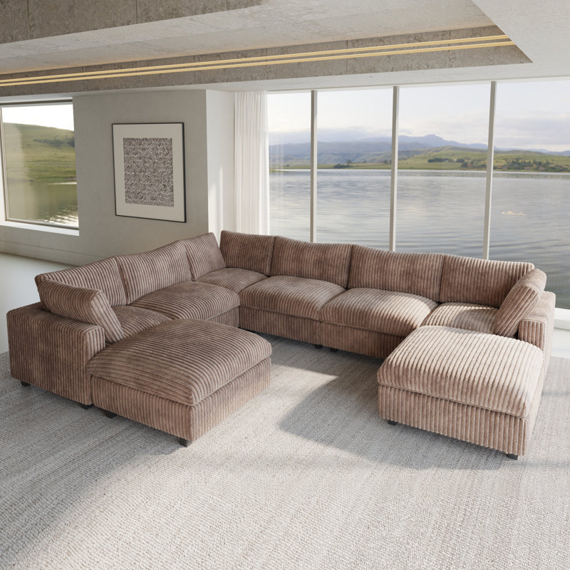 Canapé modulaire avec repose-pieds 8 pièces 8 pièces, Mélange de polyester brun pâle