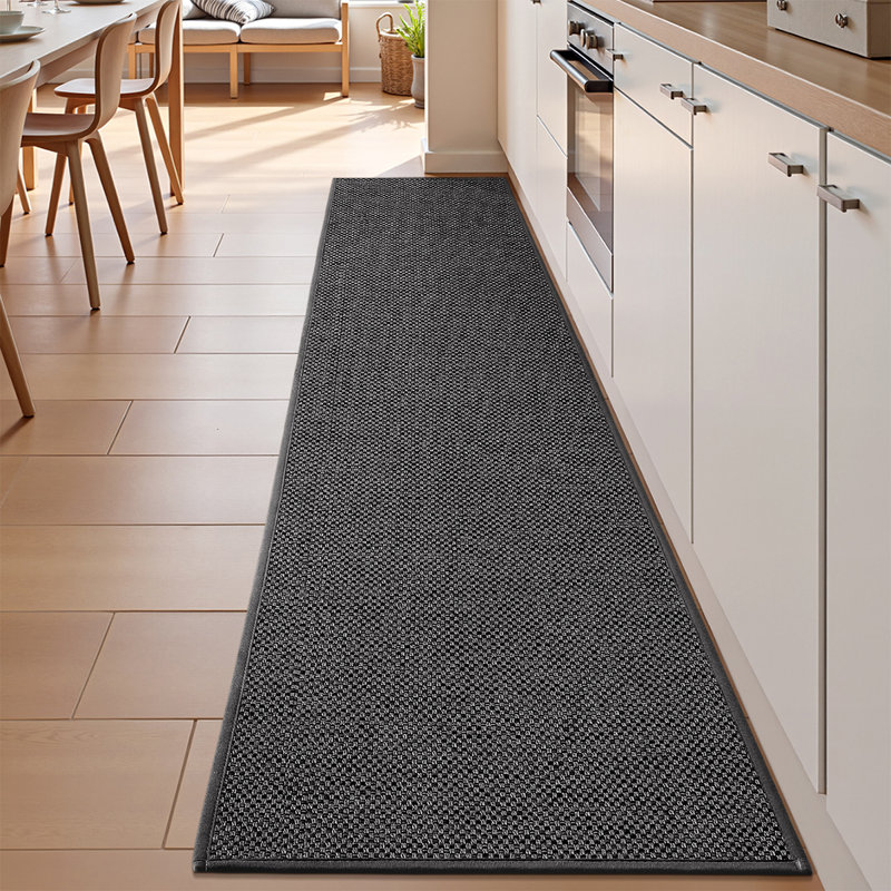 Kitchen Rugs Non Slip Washable, Dark Grey, Runner 43.5cm W x 120cm L