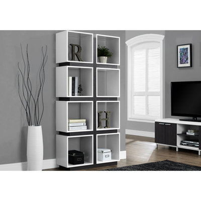 Bibliothèque de bureau, bibliothèque à 5 niveaux, H 71 po, stratifié gris et blanc, 8 tablettes de rangement cubiques pour livres et créations décoratives imaginatives, design moderne H 71 po, étagère, rangement et objets, pièce