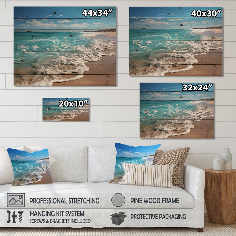 «Oceanic Beach Harmony I» - art mural en bois côtier sur bois de pin naturel, H 30 po x l 40 po