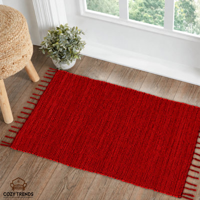 Tapis lavable réversible en coton tissé à la main 2 pi x 3 pi avec pampilles
