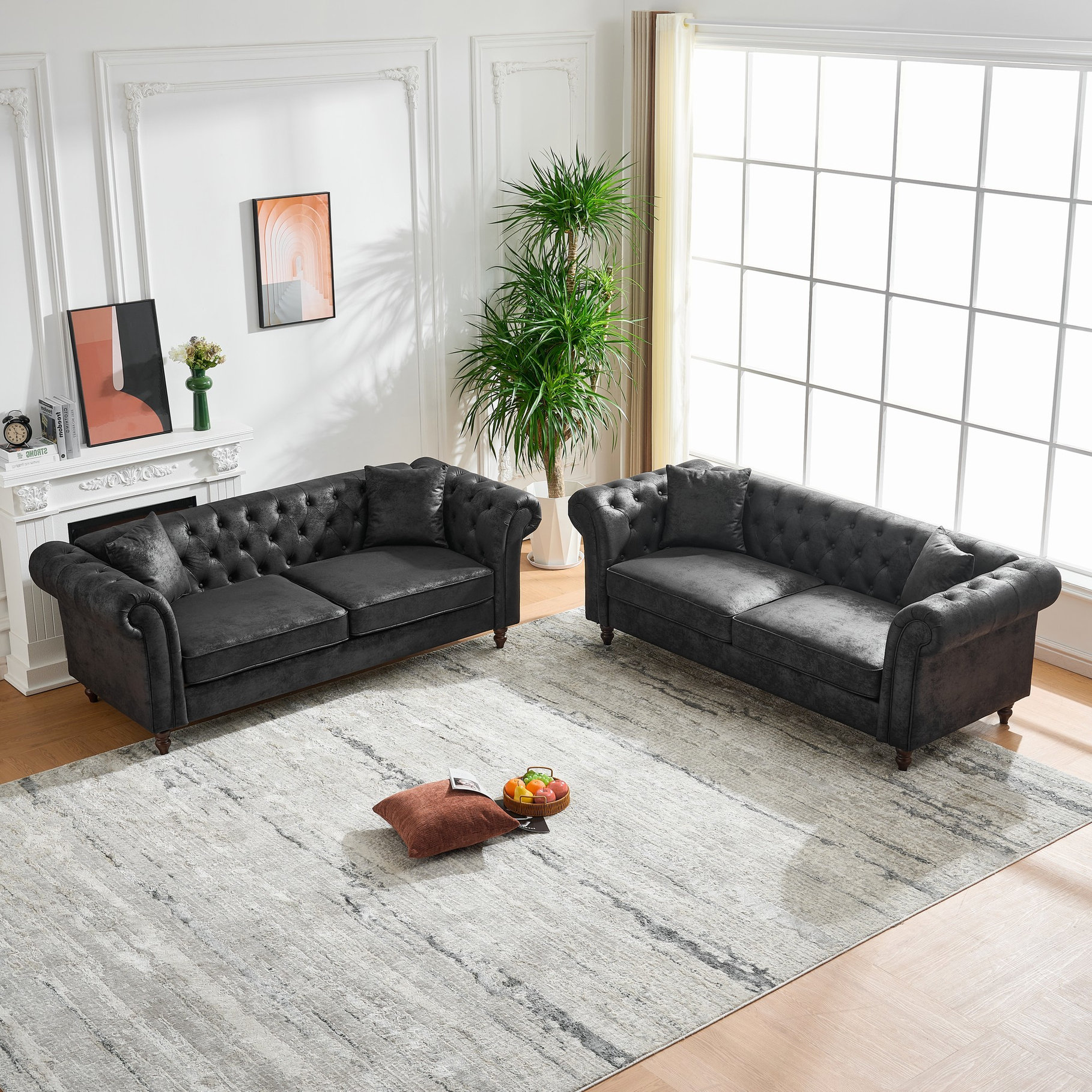 Latitude Run® Black 5 - Seat Tech Fabric Mid Century Modern Couch, Roll ...