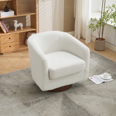 Sherpa Fleece Upholstered Swivel Barrel Chair