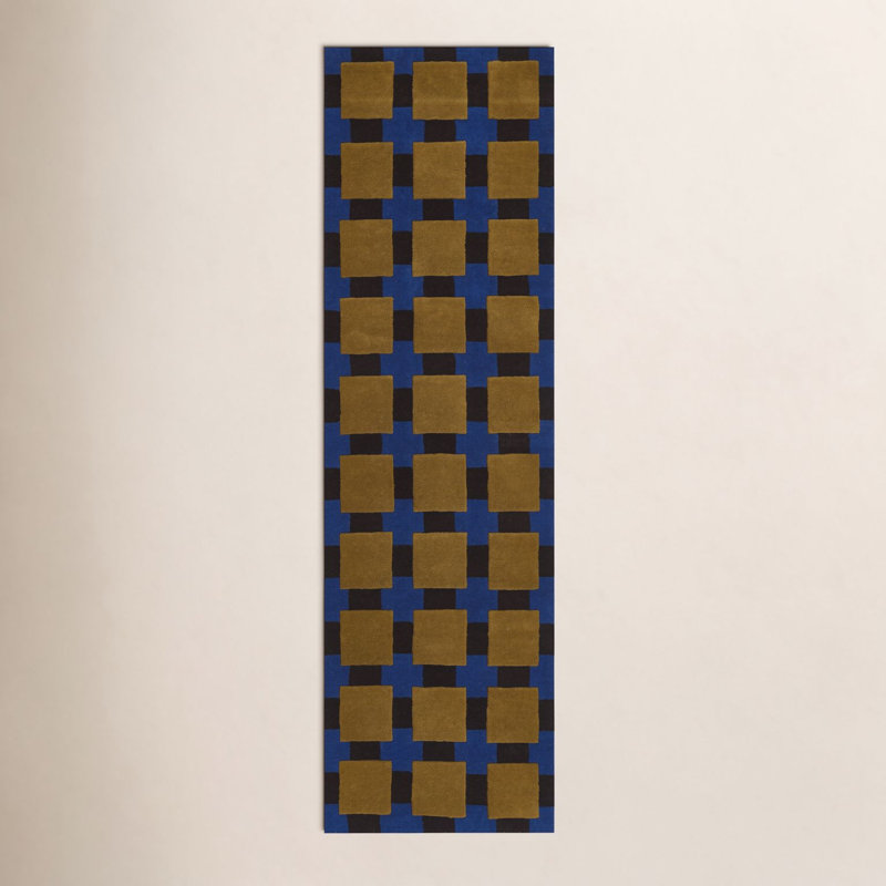 Tapis touffeté à la main Bauhaus, Tapis de couloir 2 pi 3 po x 8 pi, Blue