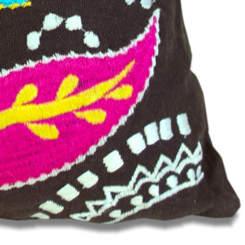 Ensemble de deux coussins décoratifs en coton à motif floral noir et bleu de 16 po
