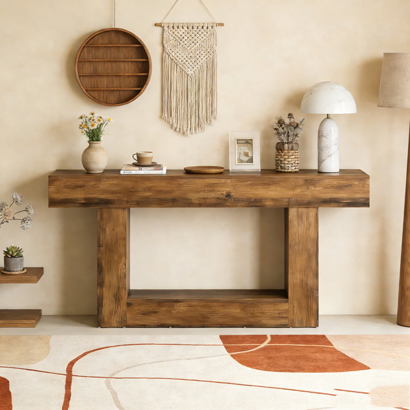 Wooden Farmhouse 2-Tier Sofa Entryway Table, Rustic Brown