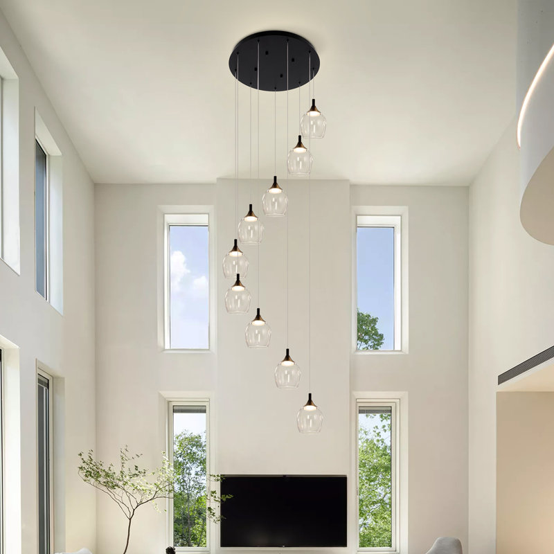 Luminaire suspendu moderne à 9 lumières DEL, H 98 po x l 26 po, Noir mat, 9 lumières