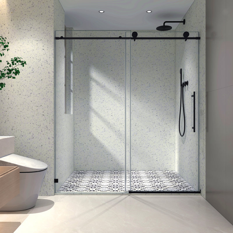 Frameless One Fixed And One Shifted Shower Door, 70Mm 304 Stainless Steel Large Pulleys With Adjustable Soft Closing Function,With Nano Easy Cleaning,Stick Explosion-Proof Menbrance