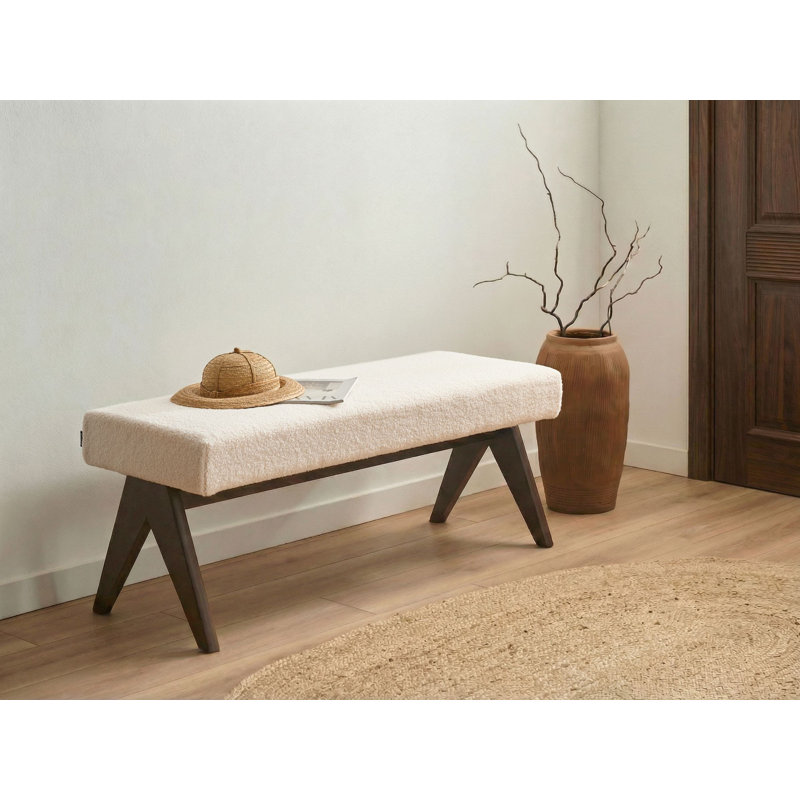 Bench Drumheller Boucle, Dark Brown Wood, White