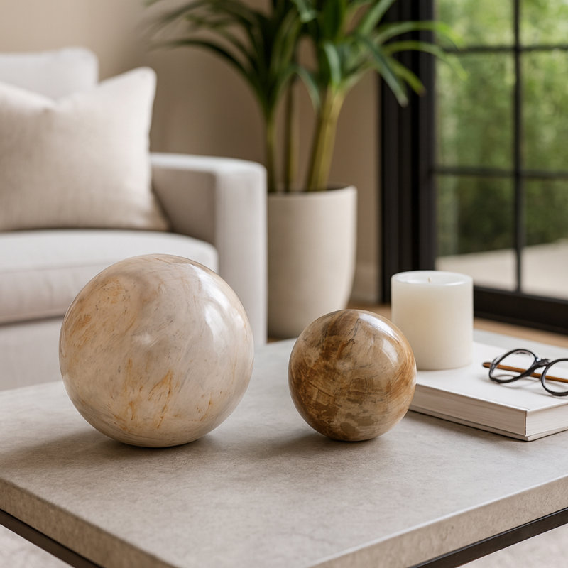 Contemporary Sphere Wood Orbs for Living Room Decorations - Modern Home Decor Accent with Decorative Objects Display for Entryway - Set of 2, 6", 5"