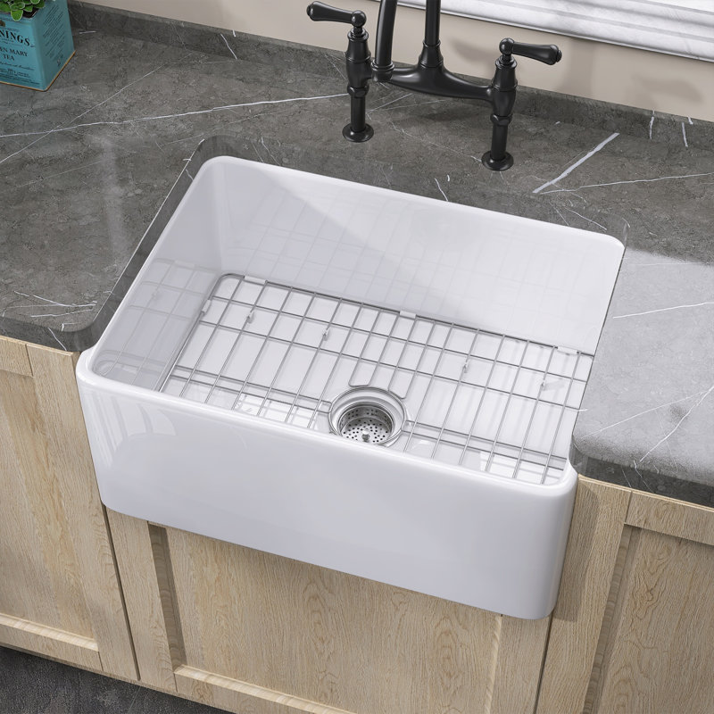 Évier de cuisine en argile réfractaire à tablier simple 24 po Fireclay