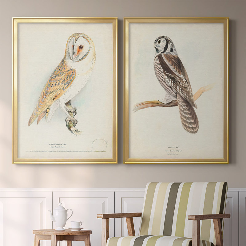 " Barn Owl " 2 - Pieces, Gold, 41.25" H x 61" W x 1.25" D