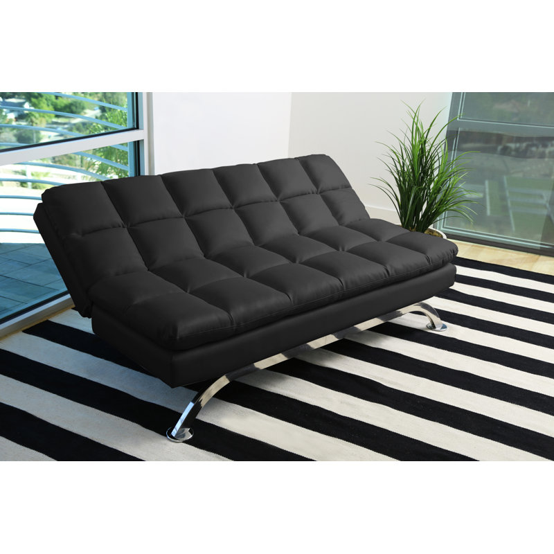 Warriner 70.5'' Faux Leather Sleeper Sofa, Black Faux Leather