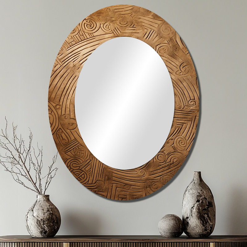 Gold Maze - Miroir mural beige bohème, 40 po x 30 po