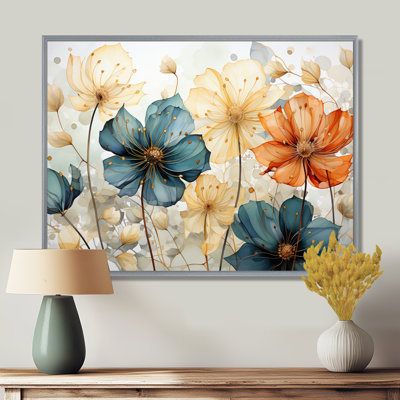 Teal Orange Petal Mosaics I - Abstract Botanicals Wall Art For Living Room