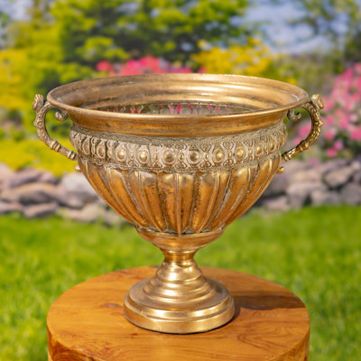 17.7" Tall Frosted Gold Metal Urn "Liber"