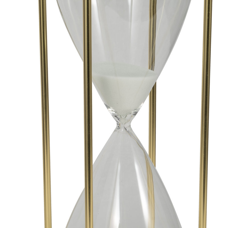 Decorative Hourglass Sculpture Object for Home Decor - Timepiece Metal Statue with Glass Frame for Table or Living Room Decoration - White
