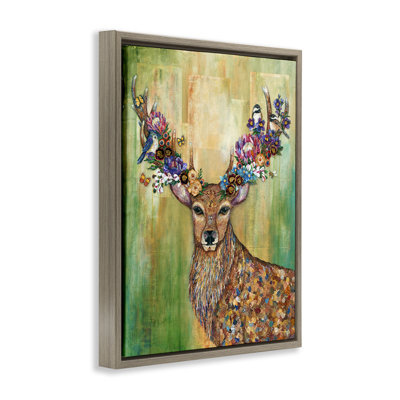 Red Deer Collaged Pattern Floating Frame, design by Lisa Morales