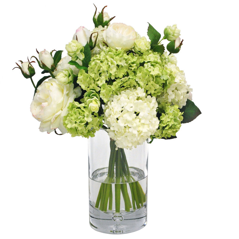 White And Green Rose & Snowball Hydrangeas