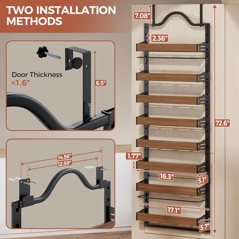 8-Layer Spice Rack Wall Mounted, Black/Brown