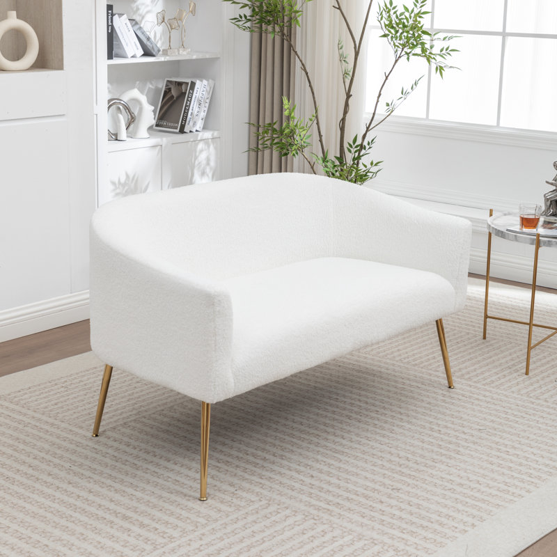 Upholstered Faux Fur Loveseat, Gold, White