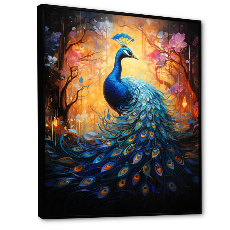 Impression sur toile Kazushige Blue Peacock Luminous, H 20 po x l 12 po x P 1 po, Cadre flottant noir