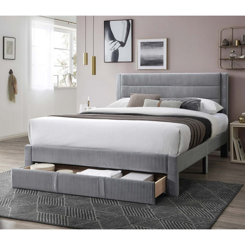 Charles Platform Bed W/ Underbed Drawer, Gray